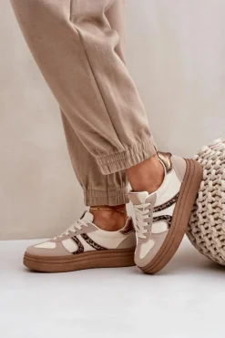 Sneakersy Damskie Na Platformie Beżowe Lesida