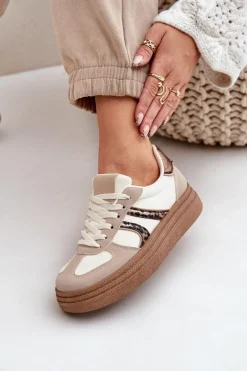 Sneakersy Damskie Na Platformie Beżowe Lesida