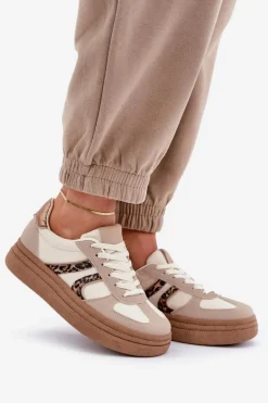 Sneakersy Damskie Na Platformie Beżowe Lesida