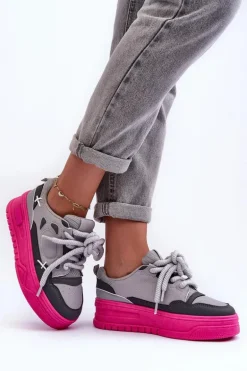 Sneakersy Damskie Na Platformie Szare Finos