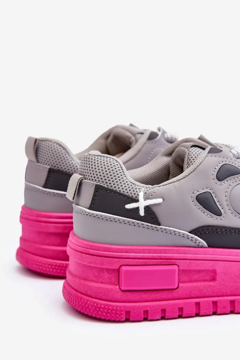 Sneakersy Damskie Na Platformie Szare Finos