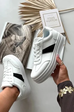 Sneakersy Damskie Na Platformie Białe Elvessia