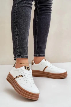 Sneakersy Damskie Na Platformie Panterka Białe Dravinnia