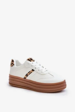 Sneakersy Damskie Na Platformie Panterka Białe Dravinnia