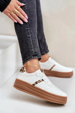 Sneakersy Damskie Na Platformie Panterka Białe Dravinnia