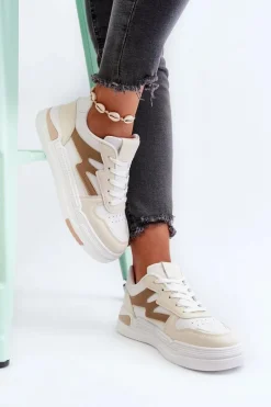 Sneakersy Damskie Na Platformie Z Eko Skóry Beżowe Lynnette