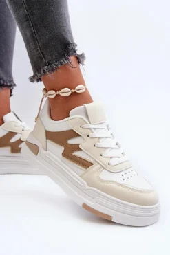 Sneakersy Damskie Na Platformie Z Eko Skóry Beżowe Lynnette