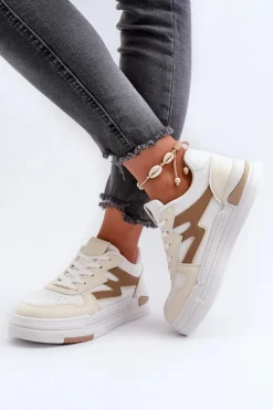 Sneakersy Damskie Na Platformie Z Eko Skóry Beżowe Lynnette