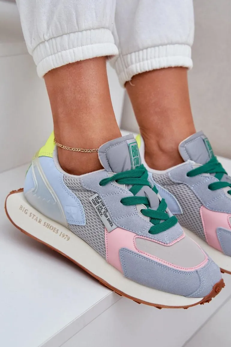 Sneakersy Damskie Na Platformie Memory Foam System Big Star NN274682 Niebieskie