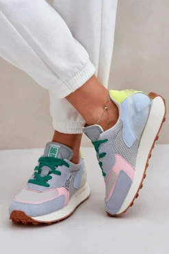 Sneakersy Damskie Na Platformie Memory Foam System Big Star NN274682 Niebieskie