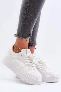 Sneakersy Damskie Na Platformie Eko Skóra Białe Vhisper