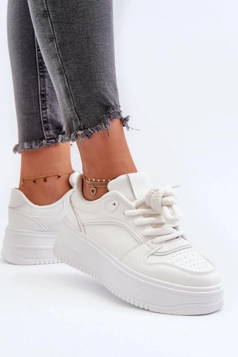 Sneakersy Damskie Na Platformie Eko Skóra Białe Vhisper