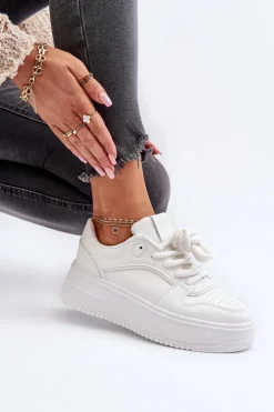Sneakersy Damskie Na Platformie Eko Skóra Białe Vhisper