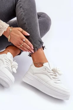 Sneakersy Damskie Na Platformie Eko Skóra Białe Vhisper