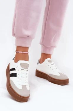 Sneakersy Damskie Na Platformie Z Eko Skóry Białe Elaraven