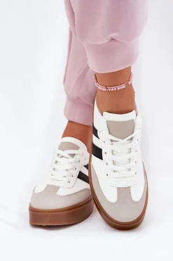 Sneakersy Damskie Na Platformie Z Eko Skóry Białe Elaraven