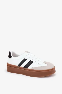 Sneakersy Damskie Na Platformie Z Eko Skóry Białe Elaraven