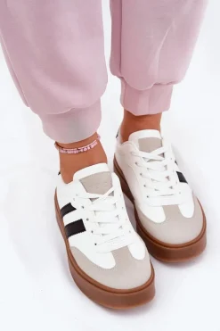 Sneakersy Damskie Na Platformie Z Eko Skóry Białe Elaraven