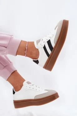 Sneakersy Damskie Na Platformie Z Eko Skóry Białe Elaraven