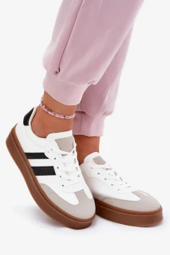 Sneakersy Damskie Na Platformie Z Eko Skóry Białe Elaraven