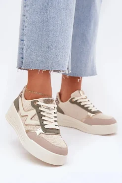 Sneakersy Damskie Na Platformie Panterka Beżowe Kelsia
