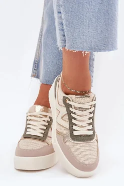Sneakersy Damskie Na Platformie Panterka Beżowe Kelsia