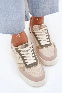 Sneakersy Damskie Na Platformie Panterka Beżowe Kelsia