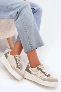 Sneakersy Damskie Na Platformie Panterka Beżowe Kelsia