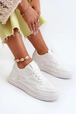 Sneakersy Damskie Na Platformie Z Eko Skóry Białe Lynnette