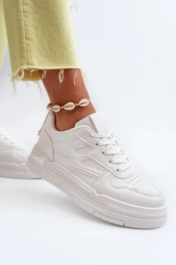 Sneakersy Damskie Na Platformie Z Eko Skóry Białe Lynnette
