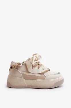 Sneakersy Damskie Na Platformie Beżowe Moariella