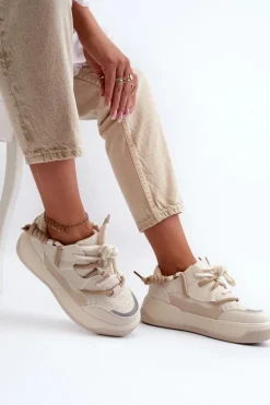 Sneakersy Damskie Na Platformie Beżowe Moariella