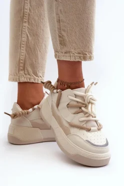 Sneakersy Damskie Na Platformie Beżowe Moariella