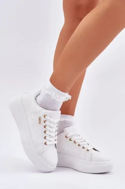 Sneakersy Damskie Na Platformie Eko Skóra Białe Lelandine