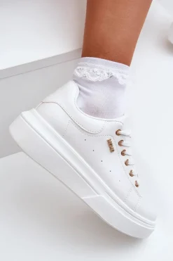 Sneakersy Damskie Na Platformie Eko Skóra Białe Lelandine