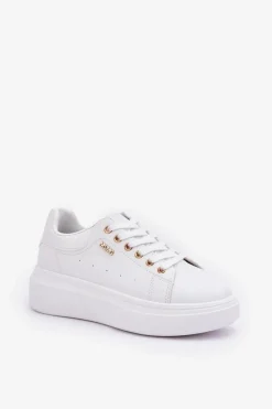 Sneakersy Damskie Na Platformie Eko Skóra Białe Lelandine