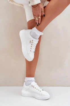 Sneakersy Damskie Na Platformie Eko Skóra Białe Lelandine