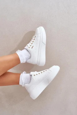 Sneakersy Damskie Na Platformie Eko Skóra Białe Lelandine