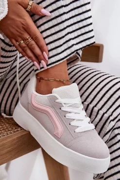 Sneakersy Damskie Na Platformie Szare Tellnira