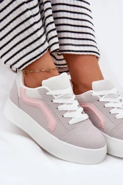 Sneakersy Damskie Na Platformie Szare Tellnira