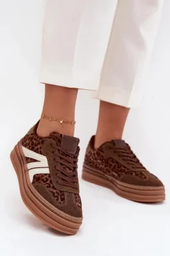 Sneakersy Damskie Na Platformie Panterka Brązowe Skye