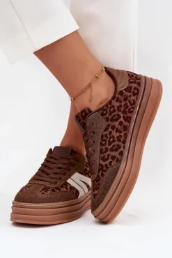 Sneakersy Damskie Na Platformie Panterka Brązowe Skye