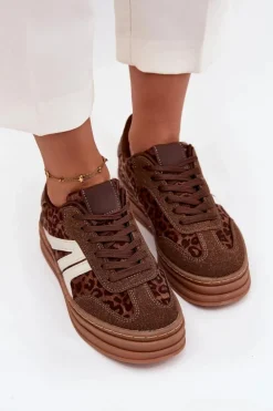 Sneakersy Damskie Na Platformie Panterka Brązowe Skye