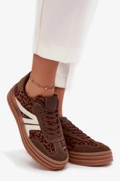 Sneakersy Damskie Na Platformie Panterka Brązowe Skye