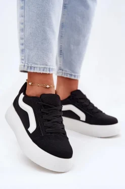 Sneakersy Damskie Na Platformie Czarne Tellnira