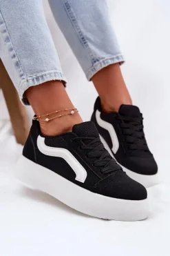 Sneakersy Damskie Na Platformie Czarne Tellnira