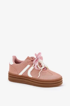 Sneakersy Damskie Na Platformie Z Ozdobami Różowe Vinness