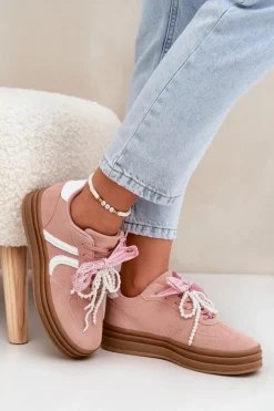 Sneakersy Damskie Na Platformie Z Ozdobami Różowe Vinness