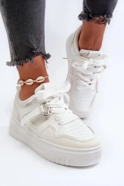 Sneakersy Damskie Na Platformie Z Eko Skóry Białe Moun