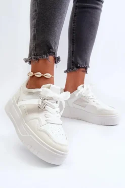 Sneakersy Damskie Na Platformie Z Eko Skóry Białe Moun